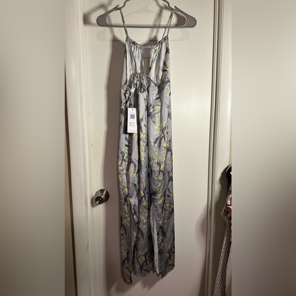 NWT Cupshe Floral Keyhole Midi Dress Gray Yellow Size Medium - Picture 4 of 9